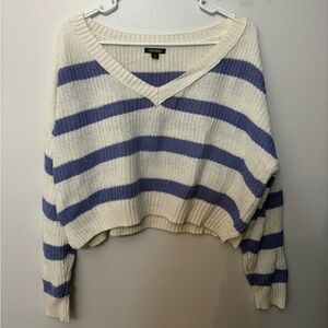 Wild Fable V-Neck Sweater - Cream and Purple Stripes